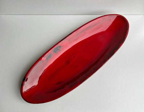 60s Large Red Ceramic serving platter by Gerard HOFFMANN - Vallauris