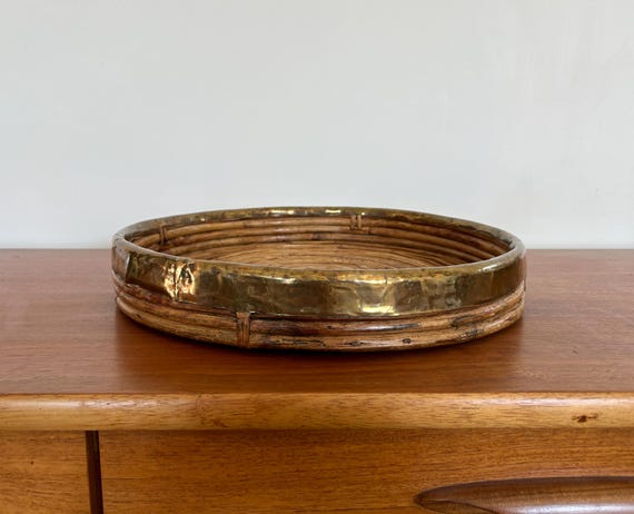 Vintage rattan and brass Tray - Gabriella CRESPI Style