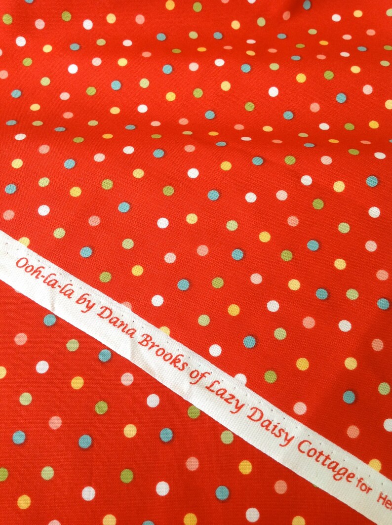 Dot fabric ooh La La fabric Fabric by the yard OOP for Henry Glass Orangey Red fabric by Dana Brooks of Lazy Daisy Cottage