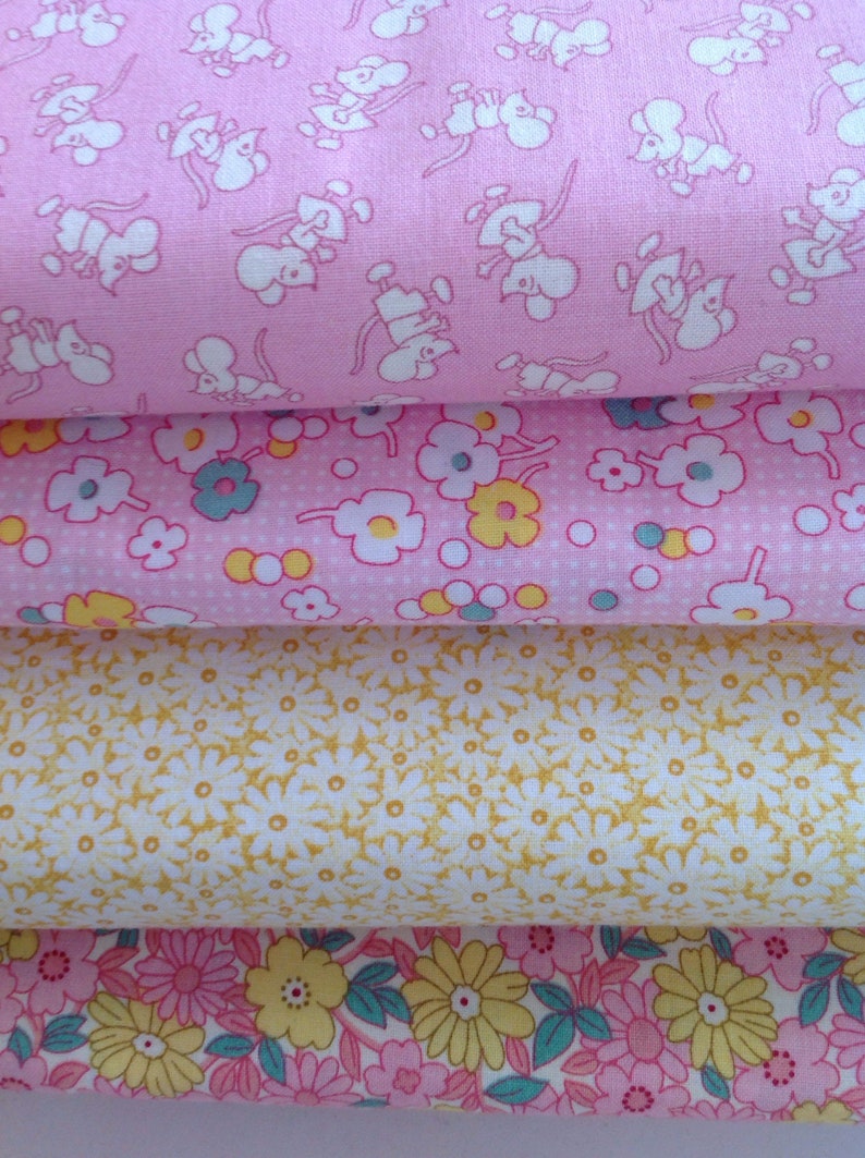 30s Floral Prints in Pink Yellow and Green Fat Quarter Bundle Nana Mae II for Henry Glass