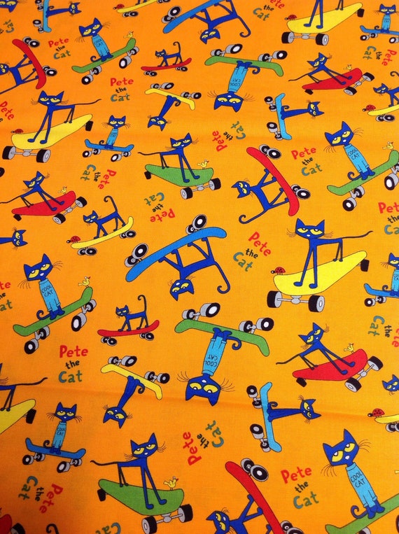 Pete The Cat Playing Guitar Music Bright Orange Cotton Fabric t5-30