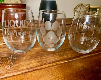 Etched Stemless Wine Glass: Funny Engraved Glass