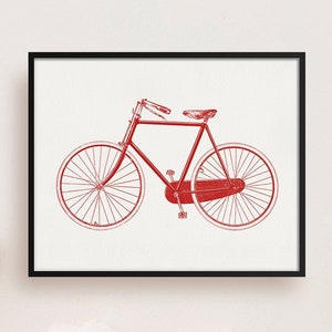Red Bicycle, Red Bike Print, Gift for Cyclist, Red Print, 8x10 Print, Cycling Print, Bicycle Drawing, Office Wall Print, Bicycle Wall Art