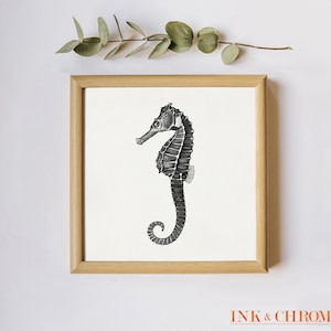 Black Seahorse Print, Seahorse Art, Ocean Print, Marine Art, 8x10, 5x7, 8x8 Square Print, Underwater Art, Coastal Art, Bathroom Wall Decor