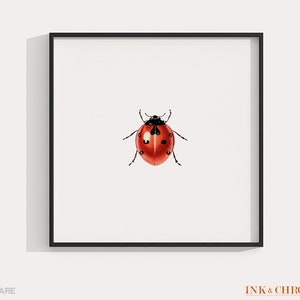 Ladybird Print, Red Ladybug Wall Art, Square Print, Insect Print, Bug Poster, 8x8 | 5x7 | 8x10 Print, Birthday Gift, Office Wall Art