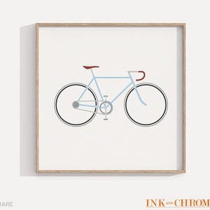 Fahrrad Kunstdruck, flache Farbe Illustration Stil, hellblau, minimalistische Fahrrad Wandkunst, horizontal 8x10, 8x8 quadratisch, 5x7, A4, Radfahrer Geschenk