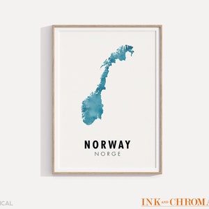 Impression de la Norvège, affiche de voyage silhouette du pays de la Norvège, carte de la Norvège, Illustration de la Norvège, carré 8 x 10 / 8 x 8 / 5 x 7, Europe et Scandinavie