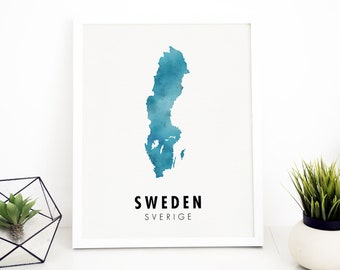 Sweden Print, Country Outline Travel Poster, Swedish Map, Svenska Illustration, 8x10 / 8x8 Square / 5x7, Europe & Scandinavia, Holiday Art