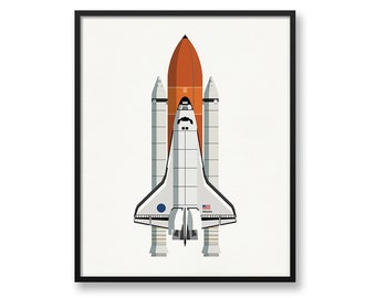 Space Shuttle Art Print: NASA Rocket Launch, Rocket Ship Kids Nursery Decor