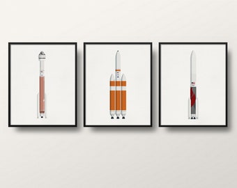 ULA Rocket Prints: Atlas V, Delta IV, Vulcan Centaur, Set of 3