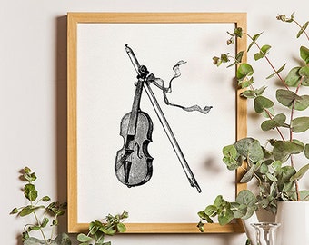Vintage Violin Illustration Print: Musical Instrument Art (8x10)
