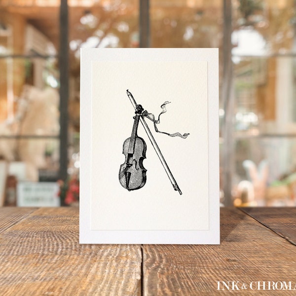 Violin Card, Card for musician, Music Instrument Card, Single or Card Set, A6 Card with envelope, Greeting Card, Birthday Card, Vintage Card