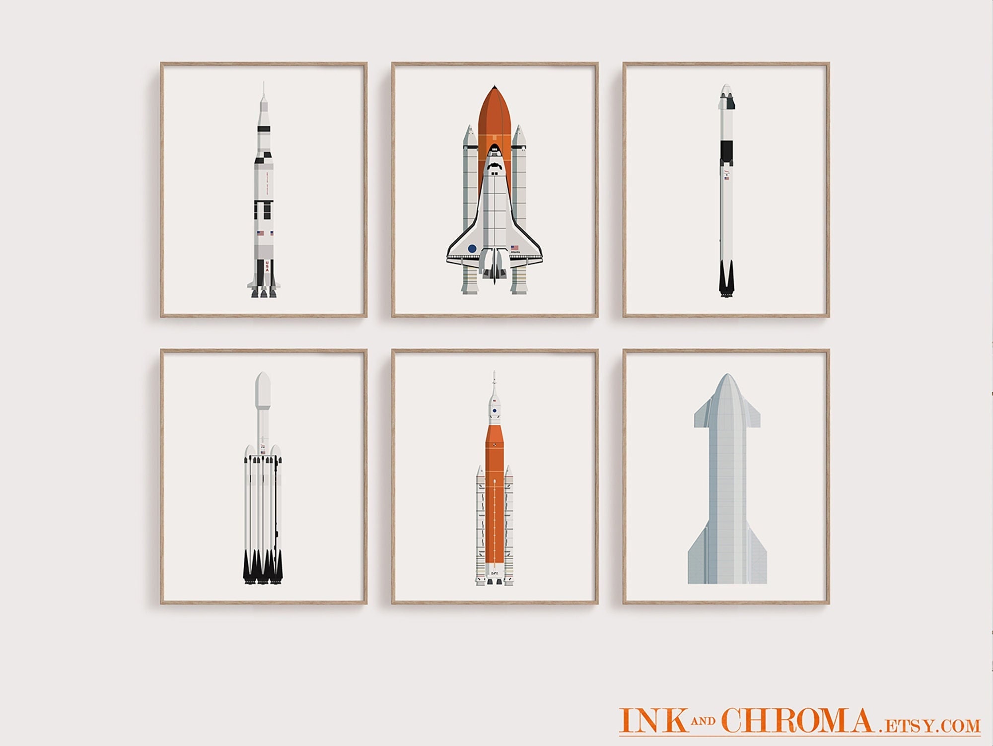 Space Rocket Prints: NASA & Spacex Rocket Set of 6 - Etsy