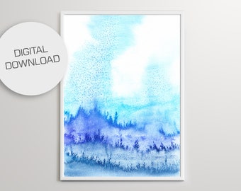 Abstract Watercolour Instant download, Wall Art Downloadable Print, Watercolour Blue Painting, Digital Download, Modern Home Decor, Poster