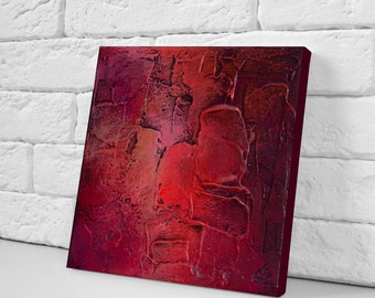 Peinture acrylique originale sur toile, peinture abstraite rouge à petite texture