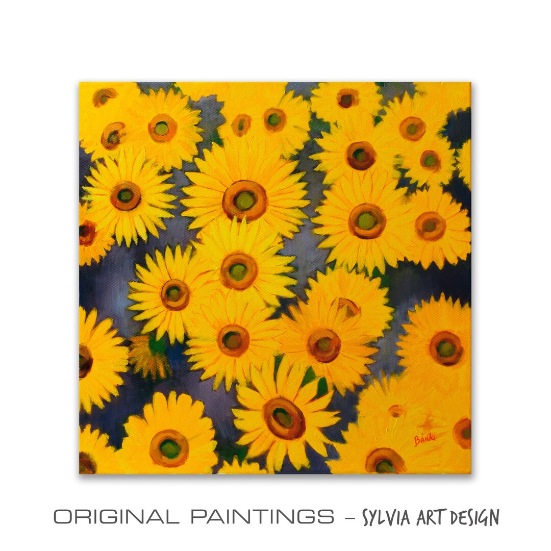 Original Oil Painting Sunflowers, Wall Art on Canvas Painting Oil ...