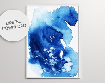 Abstract Printable Digital Poster, Watercolor Downloadable Print, Wall Art Print, Blue Painting, Modern Home Decor, Living Room, Bedroom