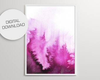 Watercolour Wall Art Download, Watercolor Pink Abstract Painting, Digital Download, Modern Home Decor, Living Room, Bedroom Decor, Print