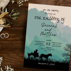 Horse and Wizard wedding invitation and stationary package to download and print yourself or professionally.