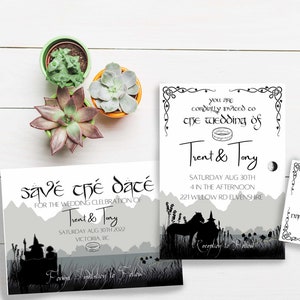 Wizard and Horse wedding invite package, Geeky wedding invitation downloadable and printable