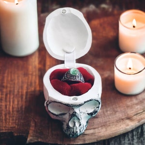 Skull engagement ring box for proposing or wedding  keepsakes, ring not included sparkly or velvet interior
