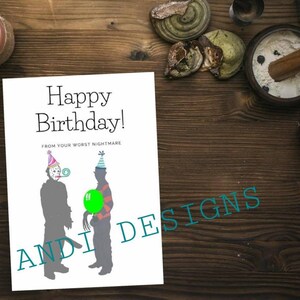 Horror themed funny birthday card, digital downloadable and printable