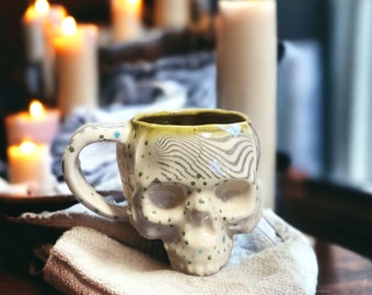 Skull cappuccino mug handmade and hand painted ceramics