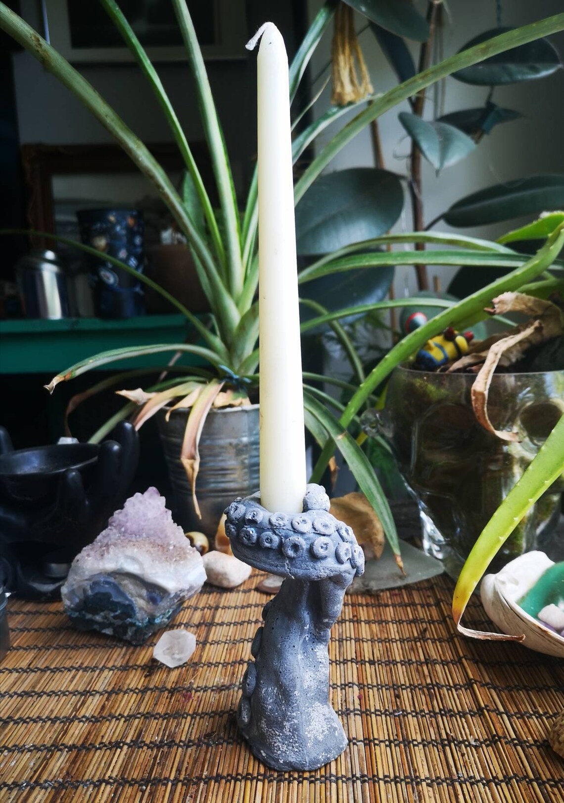Octopus tentacle candle Holder has either a grey rough Etsy