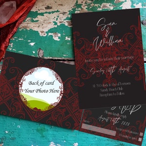 Gothic red lace dark wedding invitation package digital editable download image 2