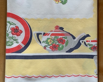 Tablecloth, Vintage Plates and Cups