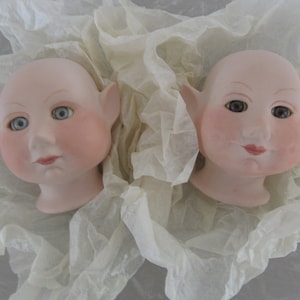 Two 2 Choose Vintage 1980&#39;s Porcelain Elf Pixie Fairy 3&quot; Large Head Beautiful Hand Painted Face Doll Parts Supply DIY