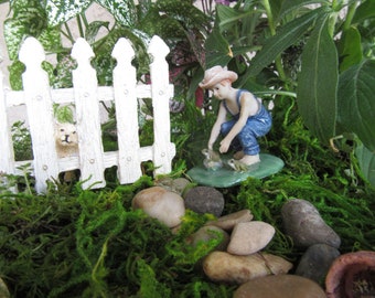 Miniature Fairy Garden Boy with Frogs Tiny Hedgehog in Barrel Animals Dog with Fence Accessory Supply Resin Terrarium YOU CHOOSE