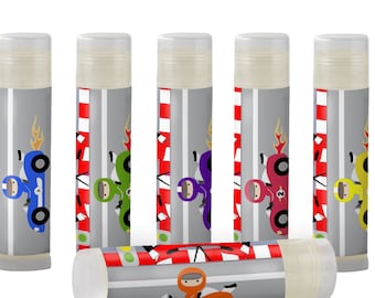 Race Car Birthday Party Favors, Personalized Lip Balm Set of 6