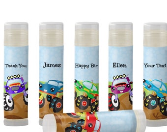 Monster Truck Birthday Party Favors, Personalized Lip Balm Set of 6