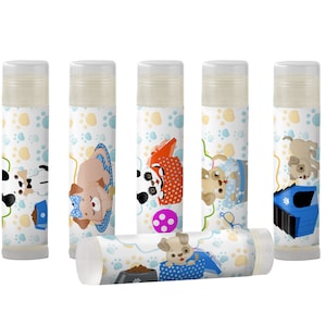 Boy Dogs and Puppies Party Favors  Dog Themed Birthday Birthday Party Favors ,Personalized Lip Balm Party Favors Set of  6
