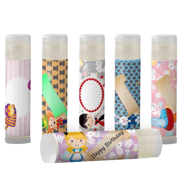 Alice in Wonderland Personalized Lip Balm Party Favors,  Wonderland  Themed Party, 6 per set