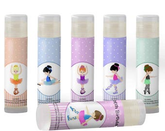 Personalized Ballerina Party Favors, Vegan Lip Balm Set of 6