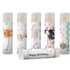 Cats and Kittens Party Favors  Cat Themed Birthday Party Favors With Cats  Personalized Lip Balm Party Favors Set of  6
