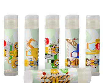 Construction Truck Birthday Party Favors, Personalized Lip Balm Set (6)