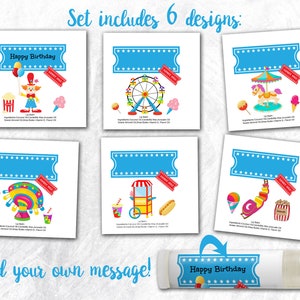 Carnival Lip Balm Party Favors, Amusement Park Birthday, Set of 6 image 3