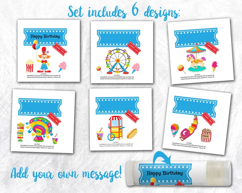 Carnival Lip Balm Party Favors, Amusement Park Birthday, Set of 6 image 3