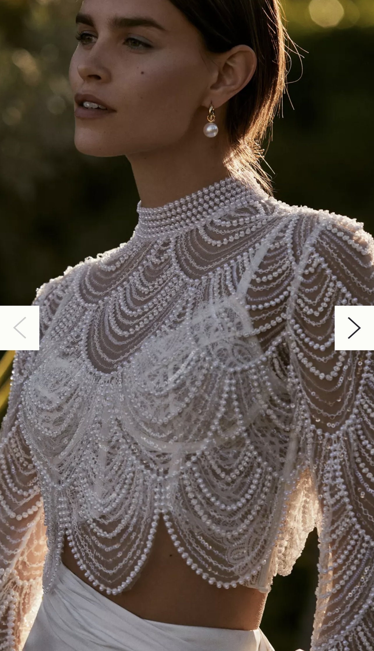 Handmade White Sequins Lace Knit Two Pieces Set Flare Sleeve