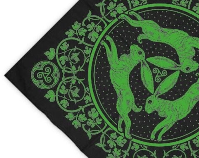 Three Hares Bandana Green Ink