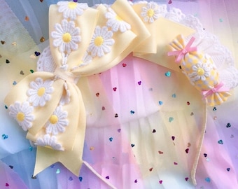 Gingham Sweet Candy Daisy Ribbon Bow Headband | Kawaii Cute Hair Accessories | Lolita Headbow