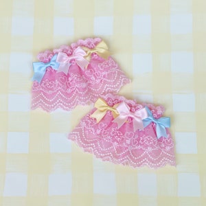 Sweet Lolita Lace Wrist Cuffs | Dreamy Colorful Triple Ribbons Wrist Cuffs Bracelet