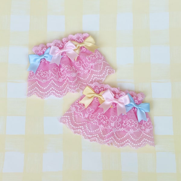 Sweet Lolita Lace Wrist Cuffs | Dreamy Colorful Triple Ribbons Wrist Cuffs Bracelet