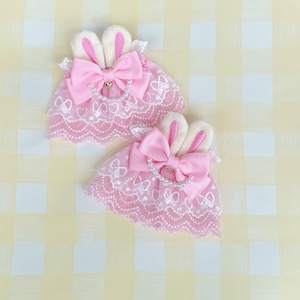 Sweet Lolita Lace Wrist Cuffs | Bunny Pearl Ribbon Bow Lace Wrist Cuffs | Pink Lace Wrist Cuffs ｜ Gothic Lolita Accessories Bracelet