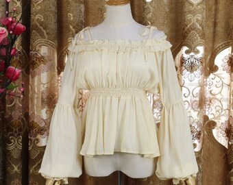 VictorianChoice Gothic White Cotton Romantic Lace Ruffle Blouse Top Cape N B019 