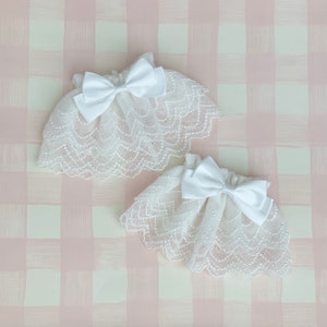 Sweet Lolita Lace Wrist Cuffs | White Tulle Lace Wrist Cuffs with Ribbon Bow| Gothic Lolita Accessories