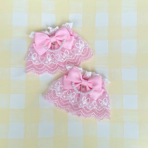 Sweet Lolita Lace Wrist Cuffs | Ribbon Bow Heart Lace Wrist Cuffs | Pink Lace Wrist Cuffs